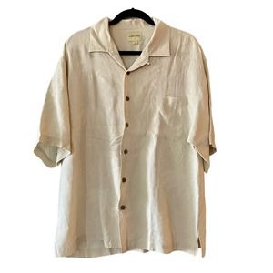 Joseph & Feiss Silk Cream Leaf Print Shirt size XL